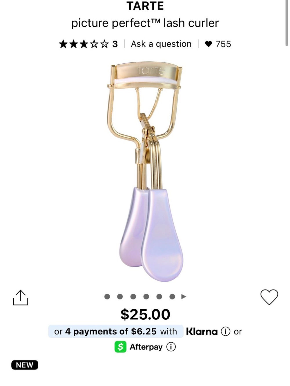 tarte Gold Lash Curler with Iridescent Lavender Handles